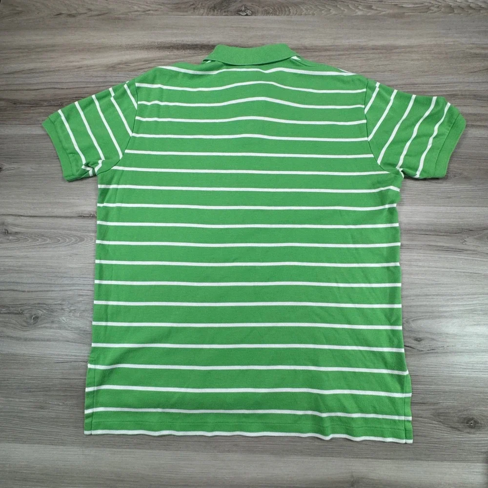 Polo Ralph Lauren Mens Green White Striped Short Sleeve Polo Shirt L Orange Pony